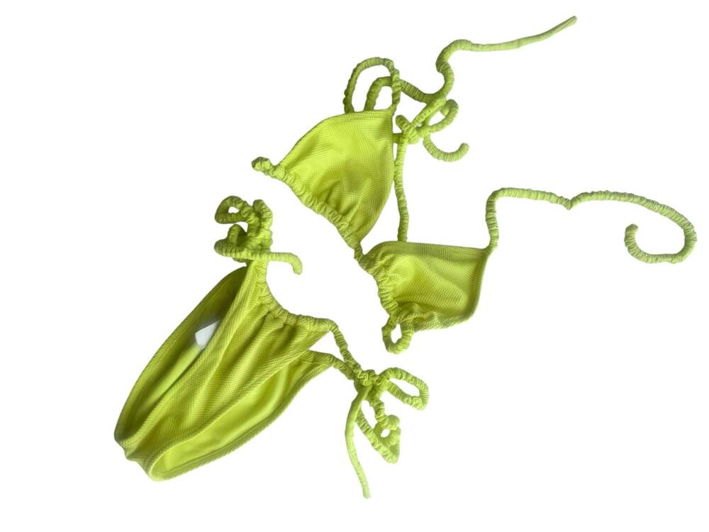 Aerie Shine Pique Scrunchie Tie Triangle Bikini Top and Cheekiest Bottom Set in